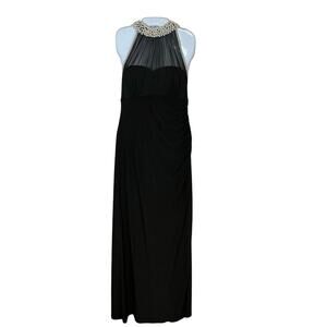 Lauren Ralph Lauren Pearl Beaded Halter Neck Black Long Dress Women's 16